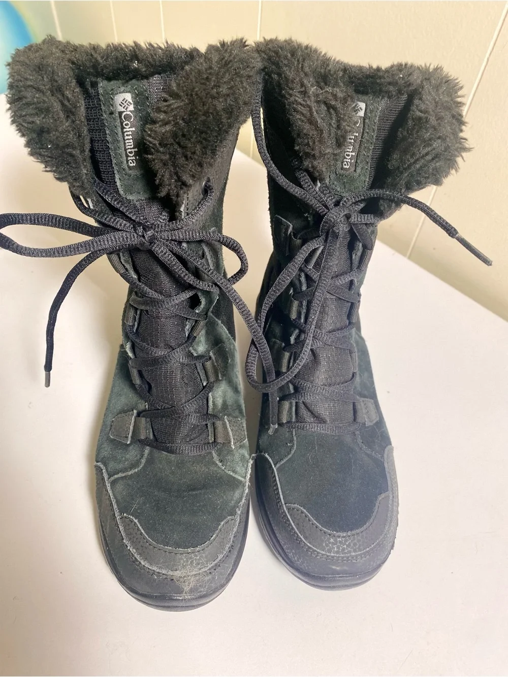 Columbia Ice Maiden II Women Waterproof Winter Boots Size 9 Black Leather Laceup